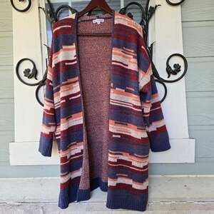 Blakeley Soft Striped Cozy Fuzzy Boho Duster Pockets! Cottagecore - Petite Small